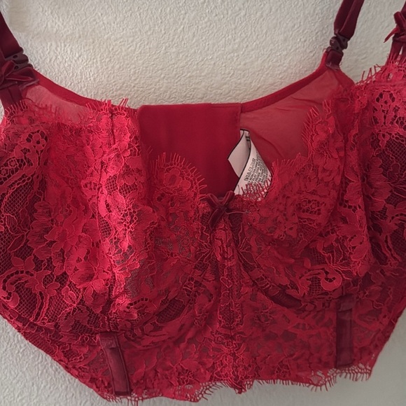 Victoria’s Secret Dream Girls Red Lace push up w/o padding Bra Sz 32DD bustier - Picture 3 of 5